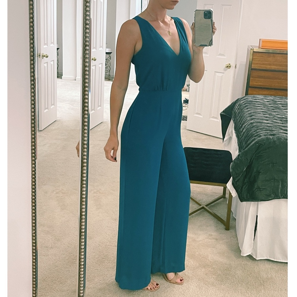 BCBG MAXAZRIA teal silk jumpsuit